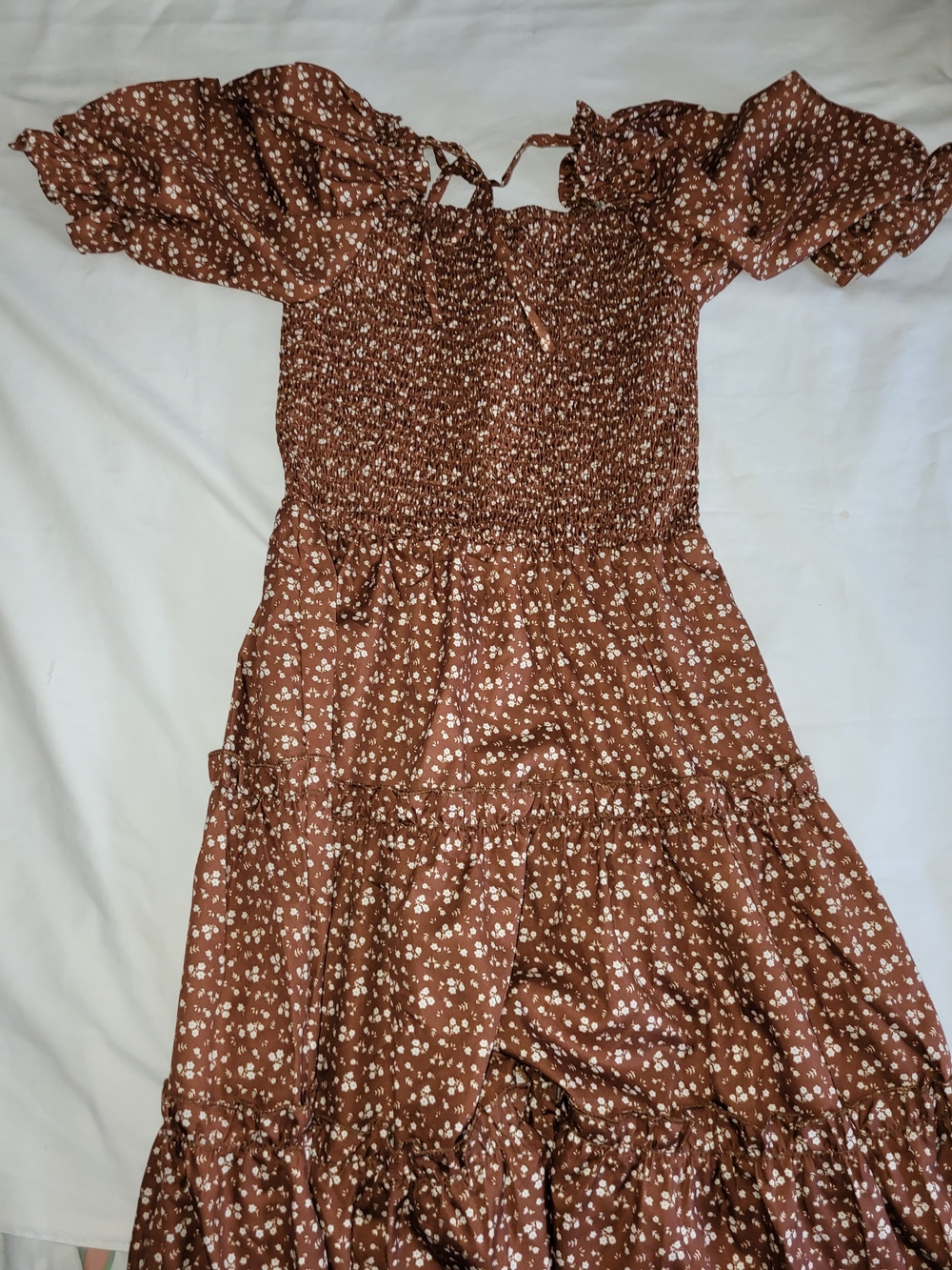 Girls Brown Floral Smocked Tiered Dress